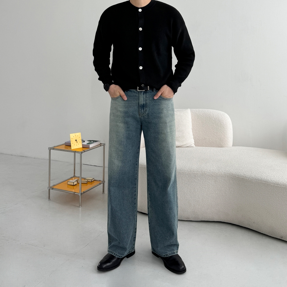 1+1 남자진청바지 남자연청바지 남성와이드핏청바지 - 상세 이미지 2