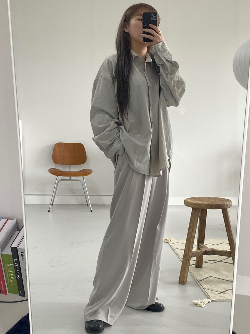 오버무드 바스락 바람막이원단 오버핏 데일리 남방 셔츠 3color - 메인 이미지
