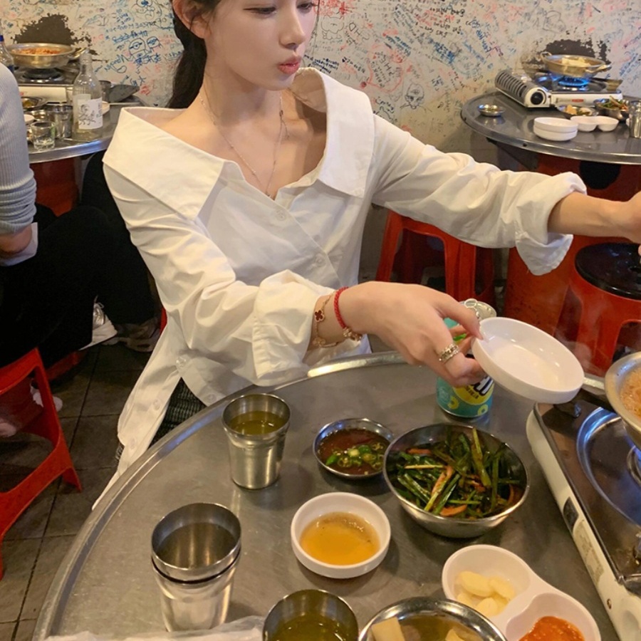 살롱드립2 55화 장도연 블라우스 셔츠 프렌치 불규칙한 의상 옷 패션 - 상품 이미지