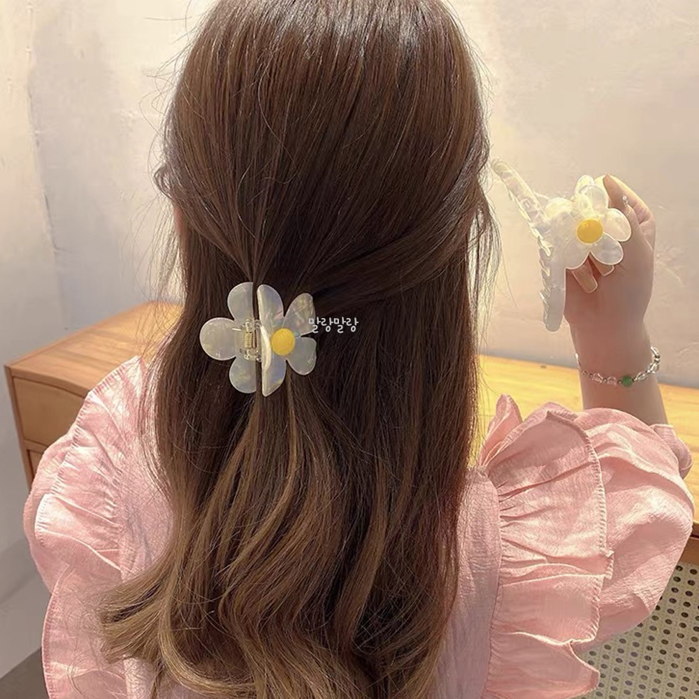 화이트 꽃핀 가벼운 올림머리 반머리헤어집게핀 - 상품 이미지
