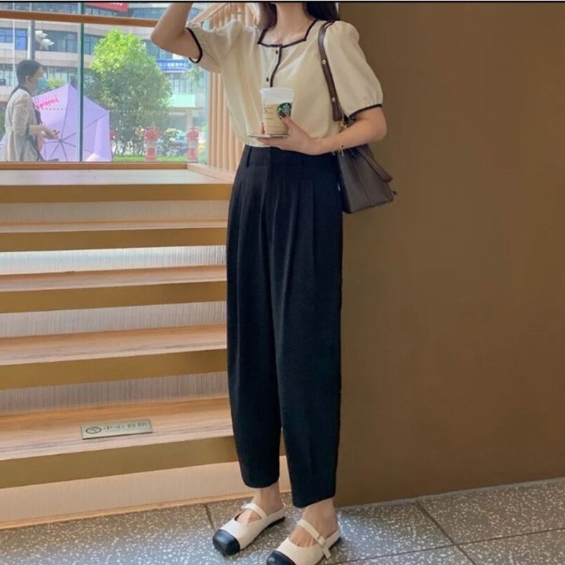 쉬폰 스퀘어넥 반팔블라우스 아이보리 봄 여름 데이트 하객룩 디자인 여친 패션 데일리 코디 - 상세 이미지 5