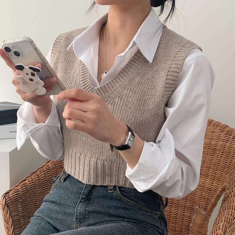 에스파 윈터 니트 조끼 인스타그램 데일리 레이어드 의상 옷 패션 - 상품 이미지