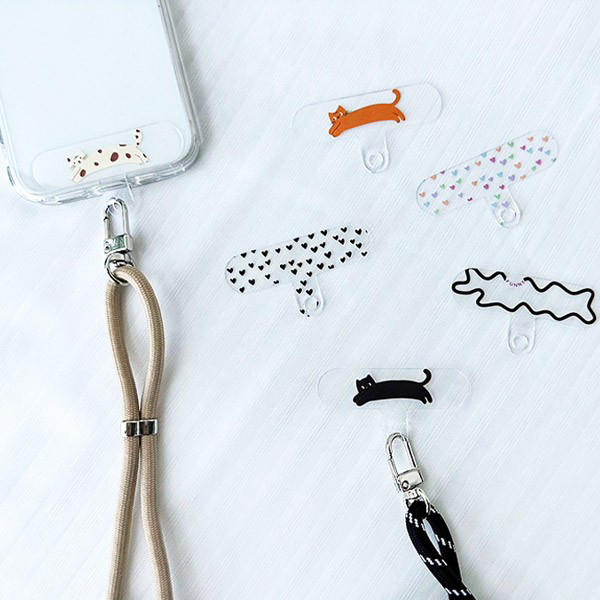 하트 고양이 투명 핸드폰태그홀더 휴대폰태그홀더 링스트랩 케이스 연결고리 분실 도난방지버클