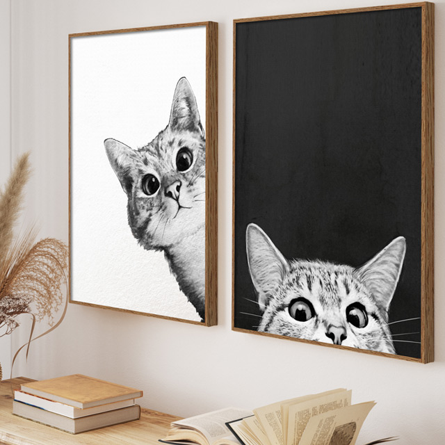 고양이 그림 액자 감성 모던 동물 캔버스 인테리어 포스터 집들이선물 1일러스트아트픽야옹이 - 상세 이미지 2