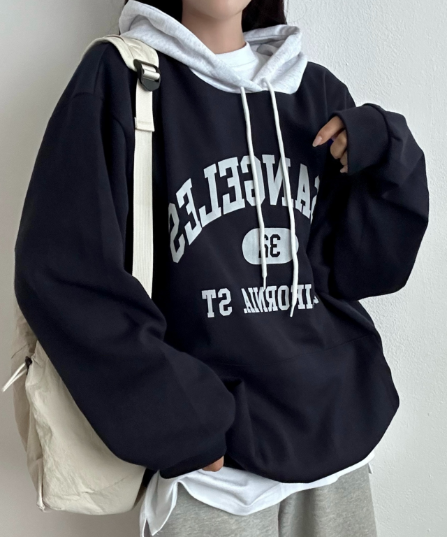 남녀공용 Y2K 후드티 배색 영문 레터링 프린팅 후드 티셔츠