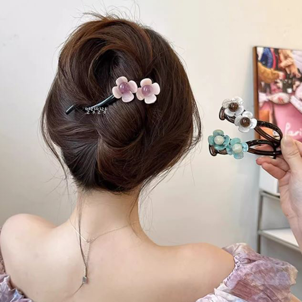 우아한 올림머리집게핀 자개 꽃집게핀 가로 반묶음핀 - 상품 이미지