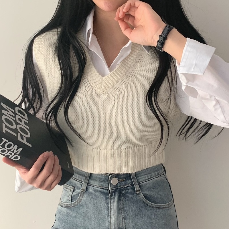 에스파 윈터 니트 조끼 인스타그램 데일리 레이어드 의상 옷 패션 - 상세 이미지 2