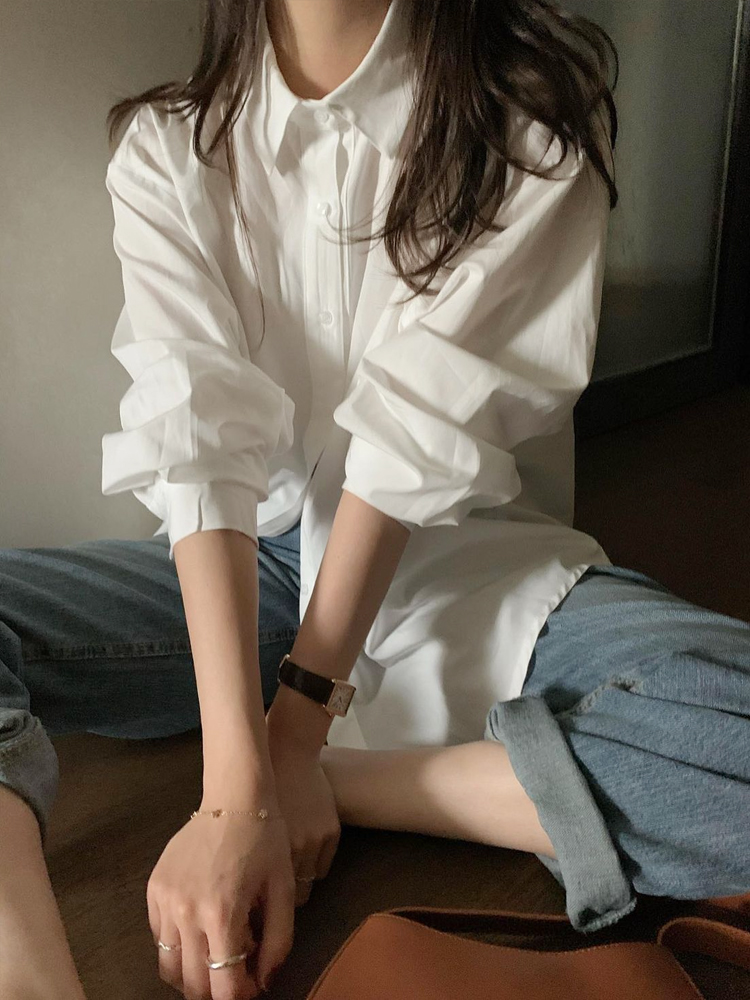 오버핏 러블리 코튼 봄 셔츠 여성남방 긴팔 여자셔츠 핑크 화이트 드뮤어룩 우먼오피스룩 - 상세 이미지 3