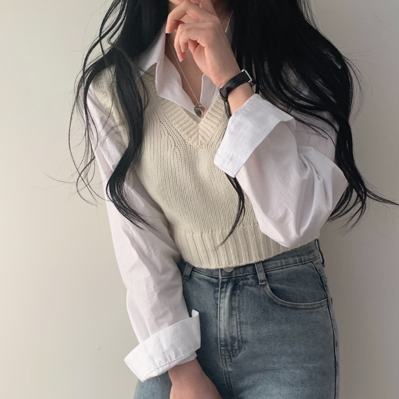 에스파 윈터 니트 조끼 인스타그램 데일리 레이어드 의상 옷 패션 - 상세 이미지 4