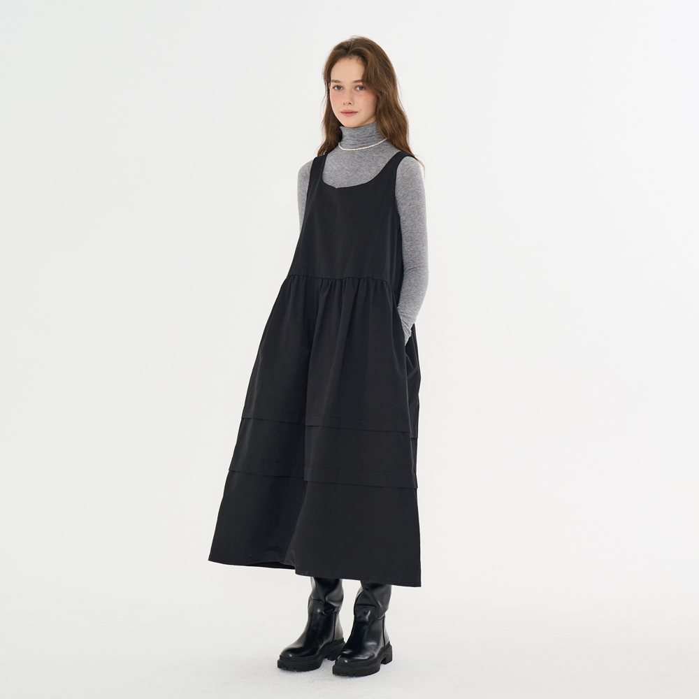 [메타퍼] 여성 가을 겨울 데일리룩 뷔스티에 롱 원피스 결혼식 하객 블랙 원피스 코지