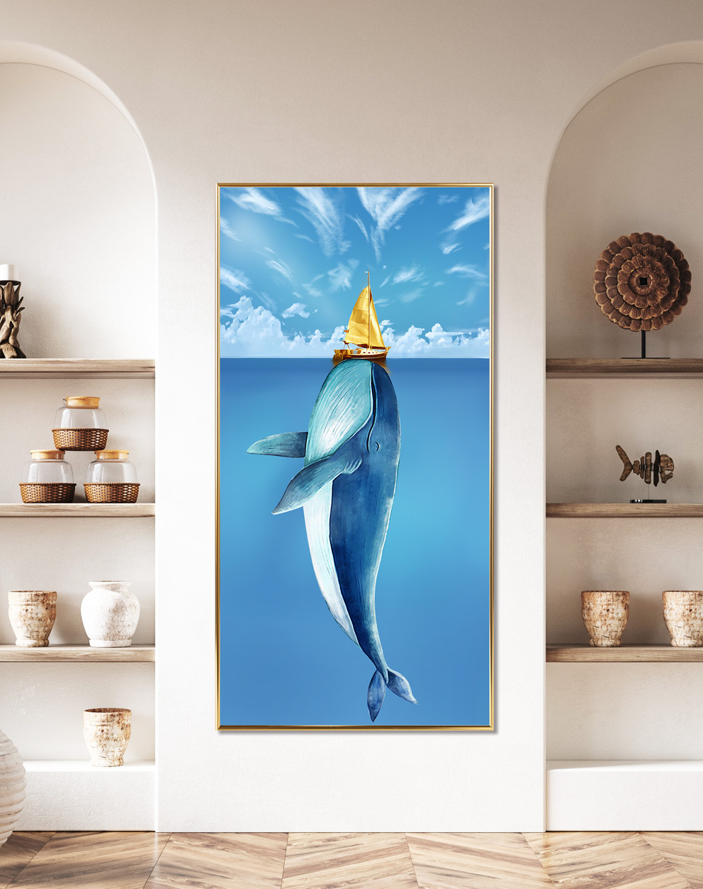 고래와 황금배 고래 그림 우영우 대형 캔버스 일러스트 포스터 풍수지리 인테리어 액자 - 상품 이미지