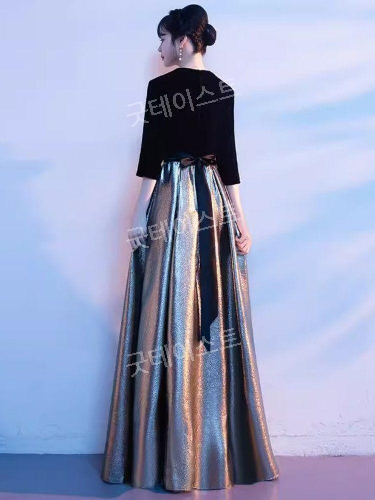 이브닝 드레스 바이올린연주복 피아노 연주회 합창단 공연 지휘자 블랙 앤 그레이 스커트 S - 상세 이미지 4