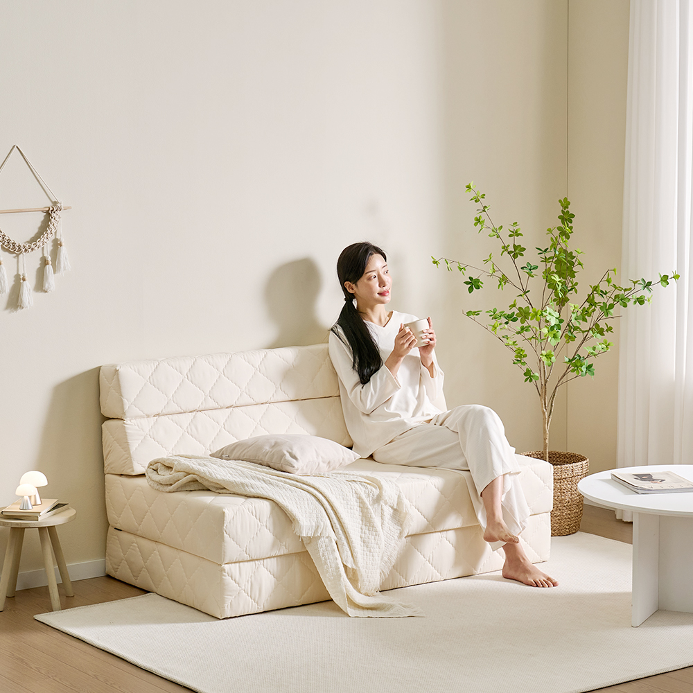 허리에 좋은 세인트블랑 4단 황토HR스펀지 접이식 매트리스 쇼파베드 18cm 싱글