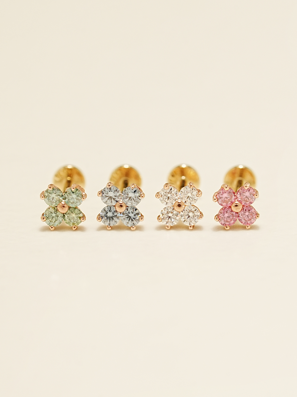 [0.8mm]14K 인터널 모이사나이트 다이아 네잎 꽃잎 라블렛 피어싱 귀걸이 - 상세 이미지 2