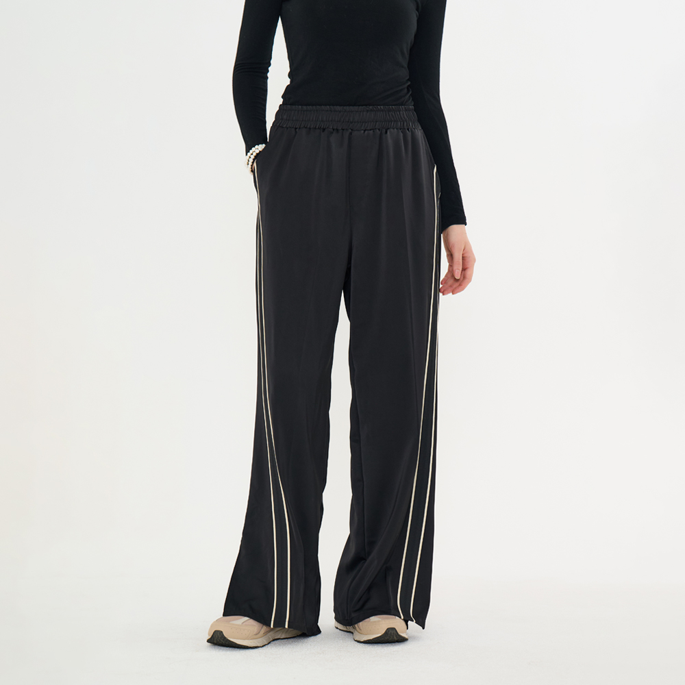 [메타퍼] 여성 와이드 슬랙스 밴딩 바지 팬츠 블랙