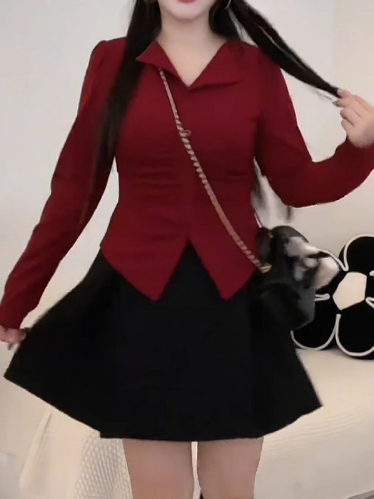 슬림핏 카라 긴팔블라우스 브이넥 셔링포인트 빅사이즈 뚱뚱 통통 패션 코디 4XL까지 4컬러 - 상세 이미지 4