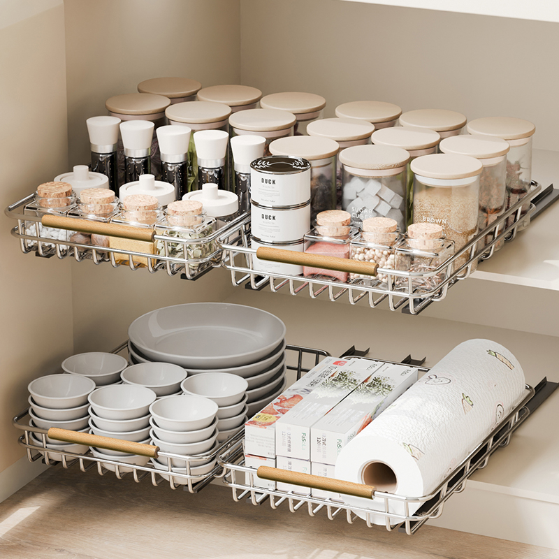 주방 싱크대 하부장 정리 슬라이딩 레일 주방 선반 (S/L) 2개세트