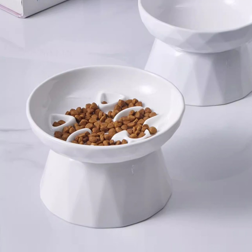 고양이 슬로우 식기 고양이 밥그릇 물그릇 세트 급체 방지 그릇