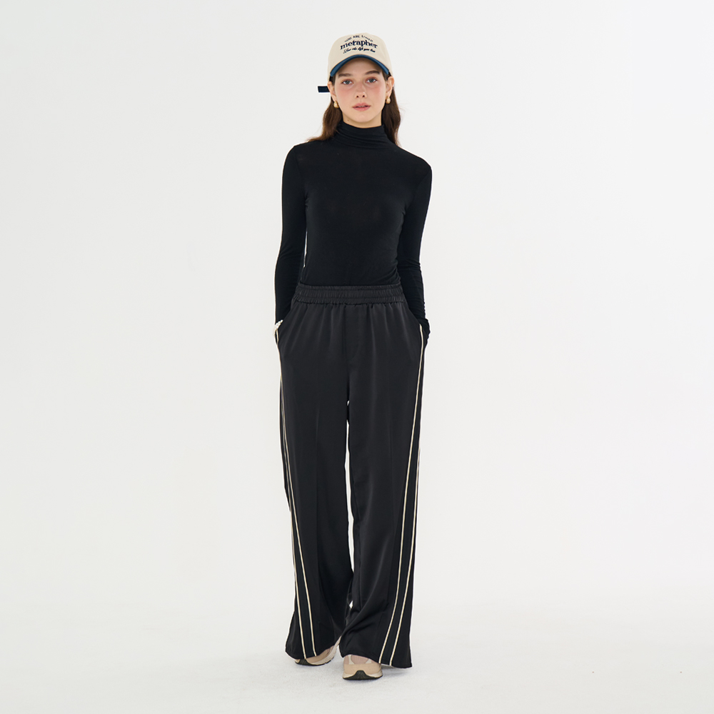 [메타퍼] 여성 와이드 팬츠 슬랙스 밴딩 팬츠 슬랙스 바지 블랙 - 상세 이미지 3