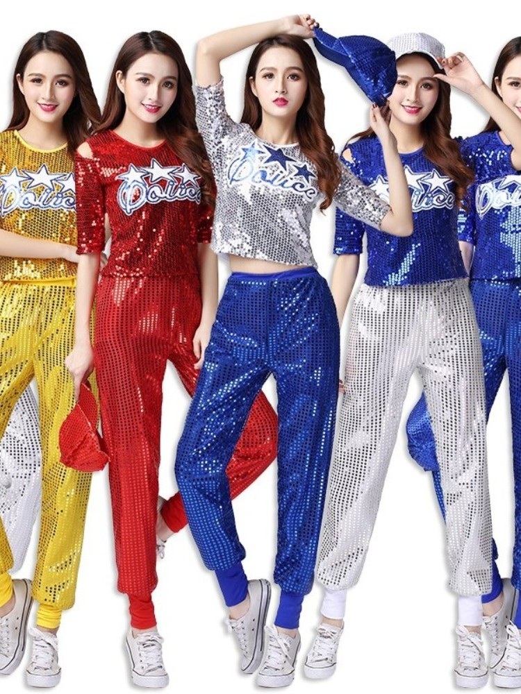 치어리더 복장 재즈 댄스 현대 무용 여성 힙합 공연 파란색 정장 바지 XS - 상품 이미지