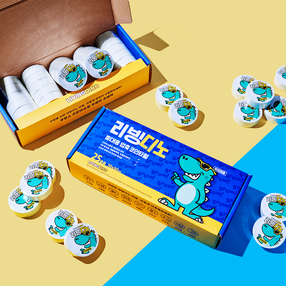 리빙디노 코인 스포트 타월 헬스장 수건 물티슈 여행 캠핑 운동  일회용 코인티슈 50입