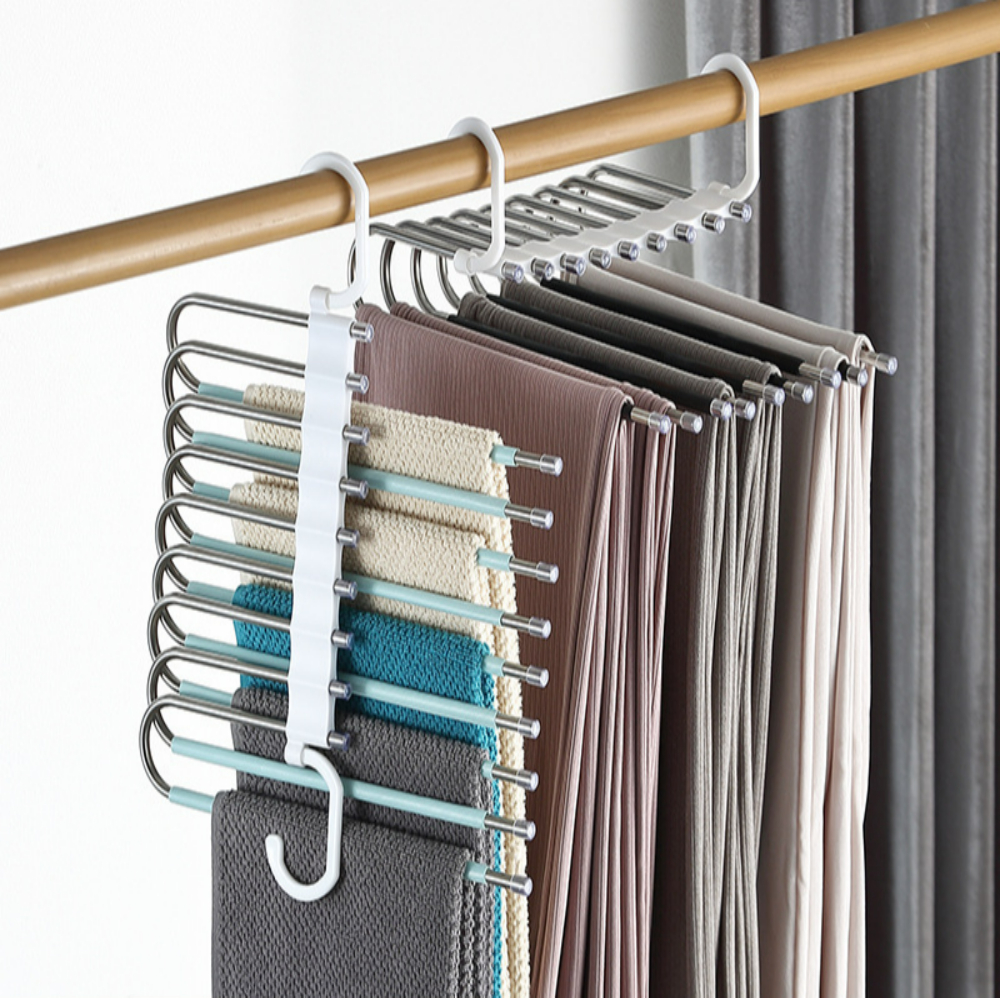 (1+1)초슬림 멀티 논슬립 접이식 바지걸이 5단 다기능 공간활용