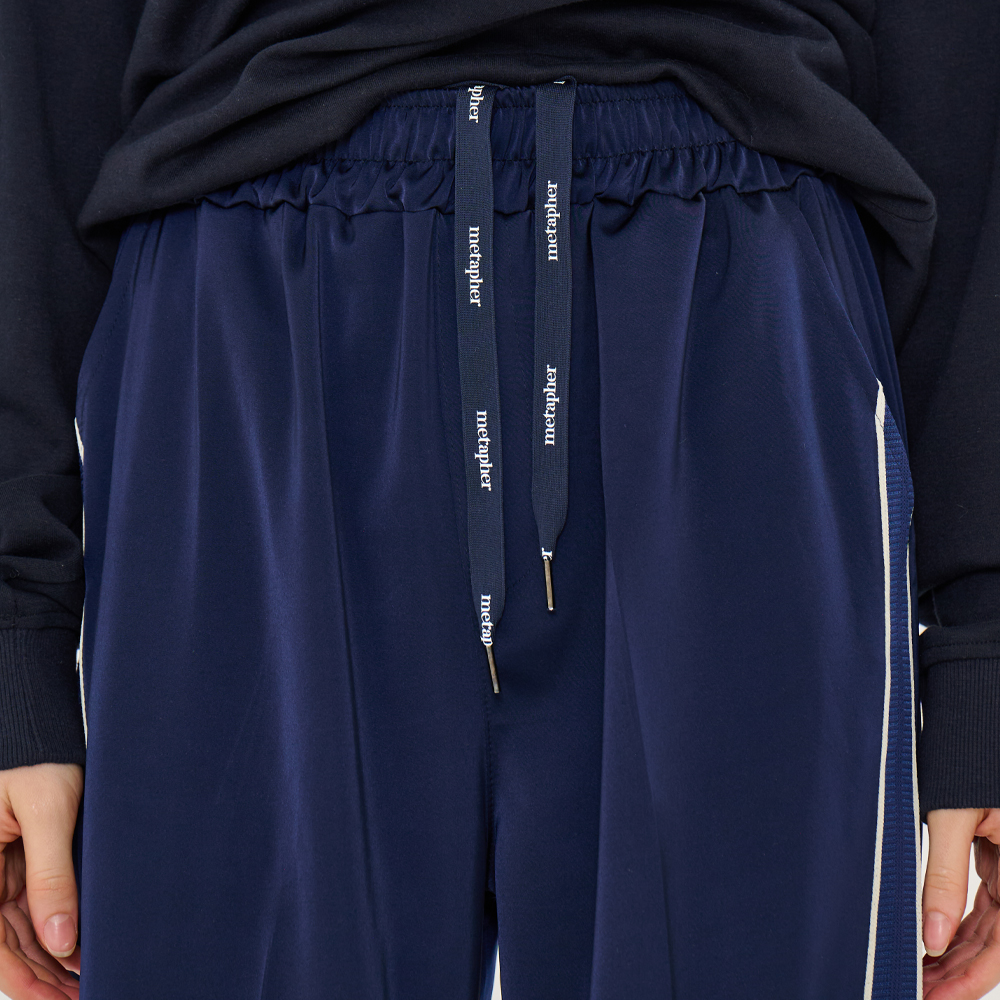 [메타퍼] 여성 와이드 팬츠 슬랙스 밴딩 팬츠 슬랙스 바지 네이비 - 상세 이미지 4