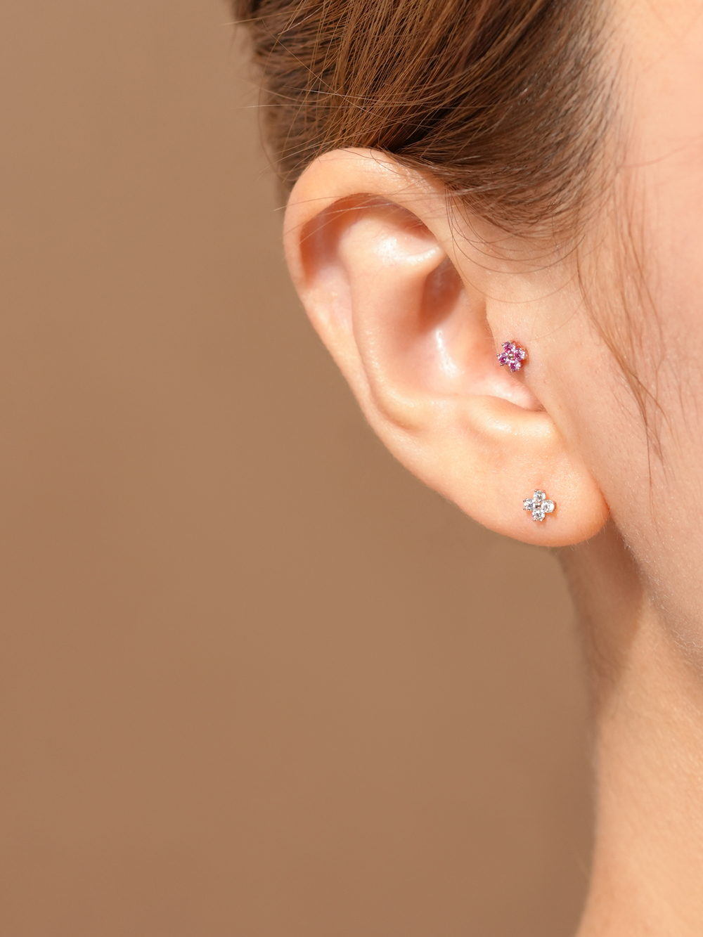 [0.8mm]14K 인터널 모이사나이트 다이아 네잎 꽃잎 라블렛 피어싱 귀걸이 이미지 6