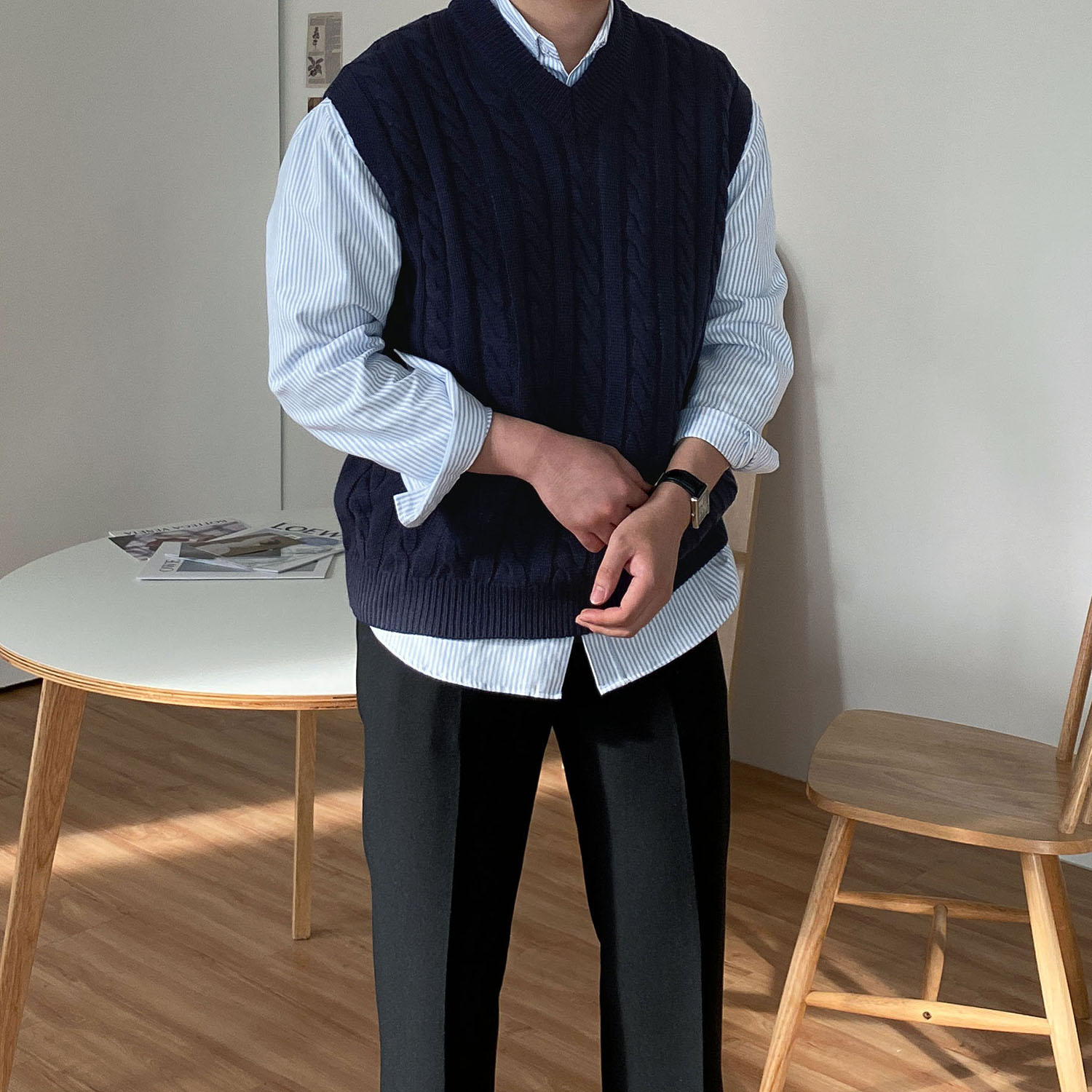 남자니트조끼 케이블 꽈배기 니트조끼 - 상세 이미지 5