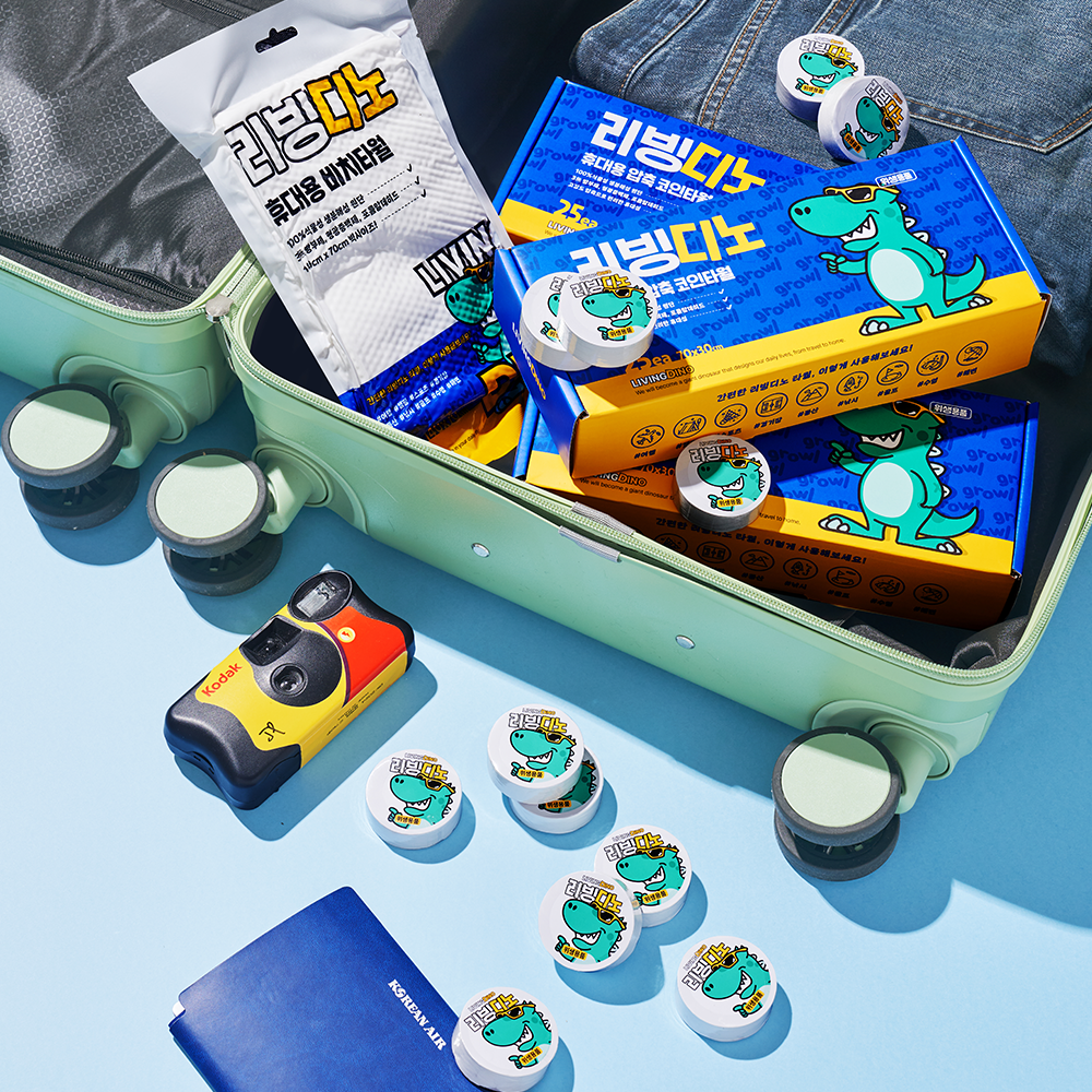 리빙디노 코인 스포트 타월 헬스장 수건 물티슈 여행 캠핑 운동  일회용 코인티슈 50입