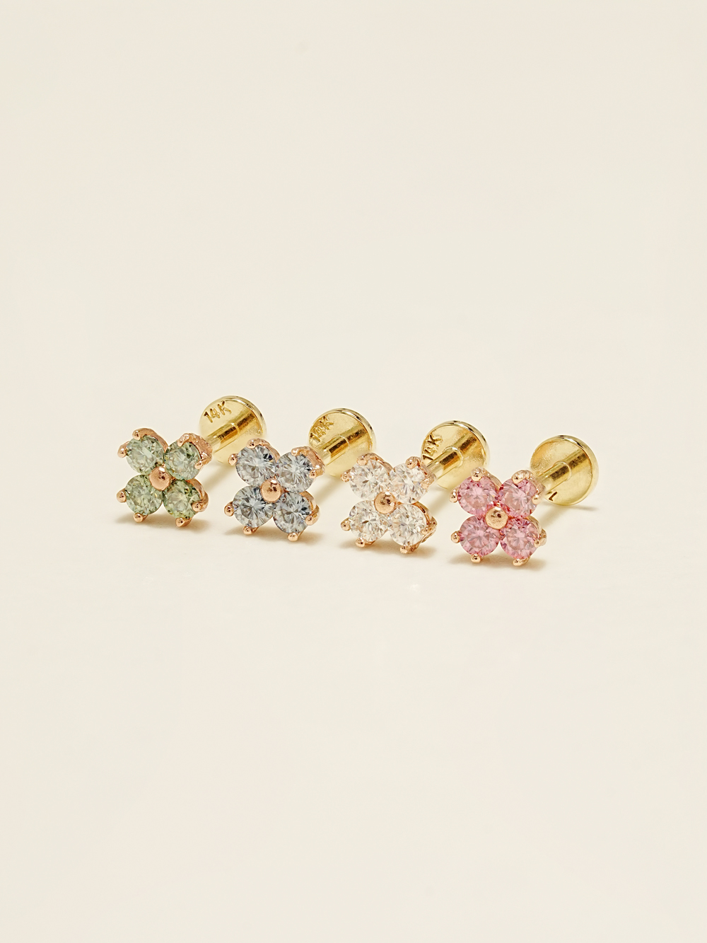 [1mm/1.2mm]14K 인터널 모이사나이트 다이아 네잎 꽃잎 라블렛 피어싱 - 상세 이미지 3