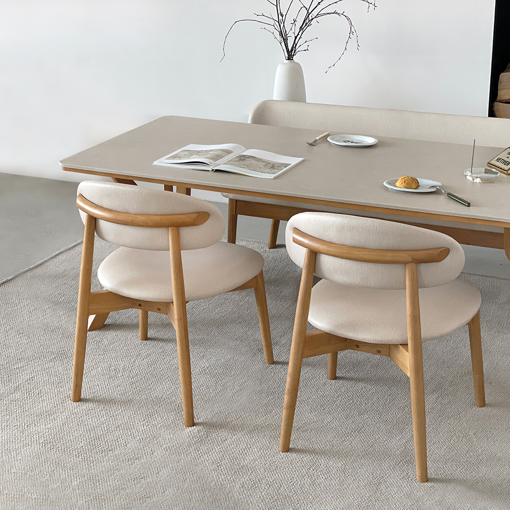 빈센트 4인용 원목 포세린 세라믹 식탁세트 식탁+의자2+벤치1, 1400mm, 양면세라믹