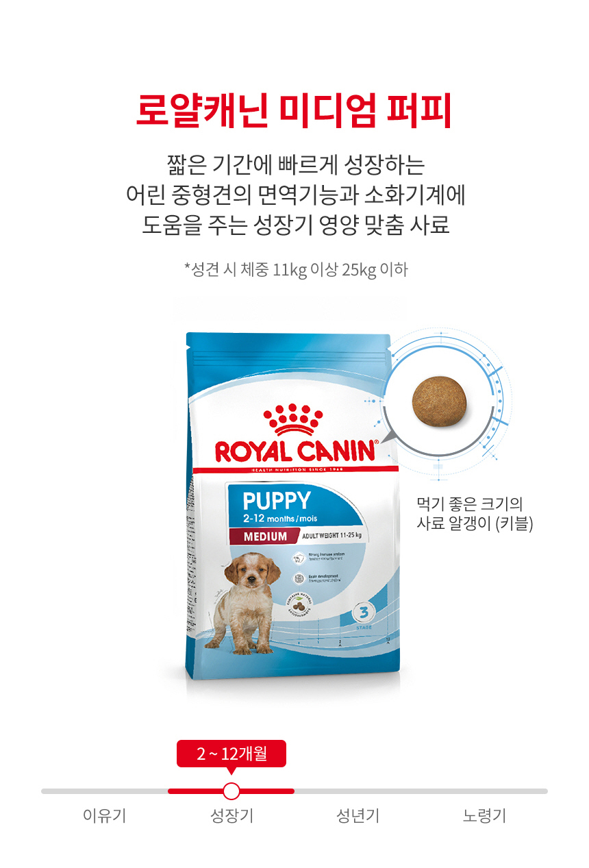 [유통기한 2027.01.28] 로얄캐닌 독 중형견 사료 미디엄 퍼피, 10kg, 1개