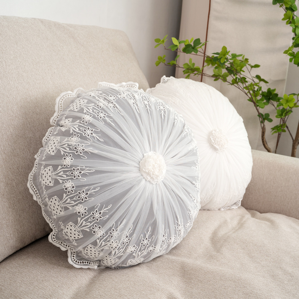 마벨로제 레이스 원형쿠션 커버 쇼파 침대 로맨틱 쿠션(솜포함)
