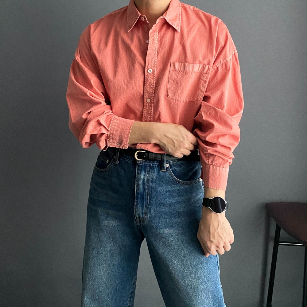 남자 오버핏 피그먼트 워싱 옥스포드 셔츠 남방 - 상세 이미지 3