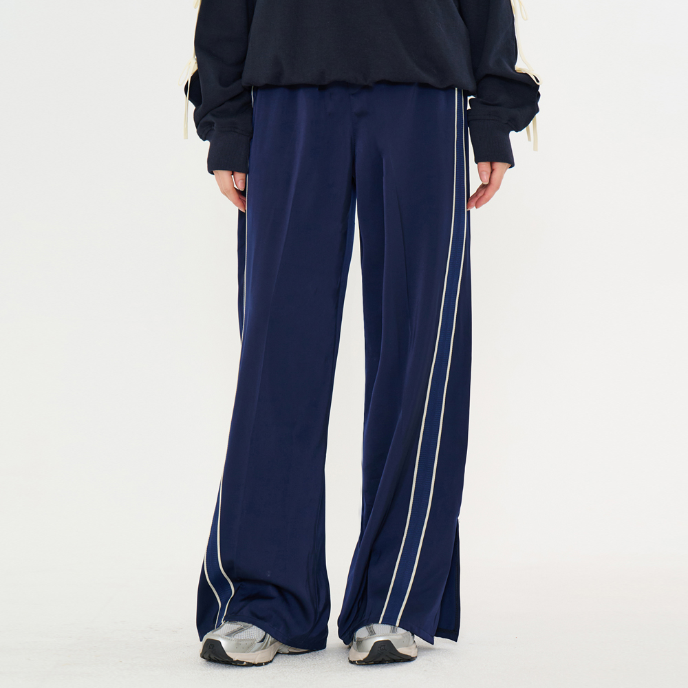 [메타퍼] 여성 와이드 슬랙스 밴딩 바지 팬츠 네이비