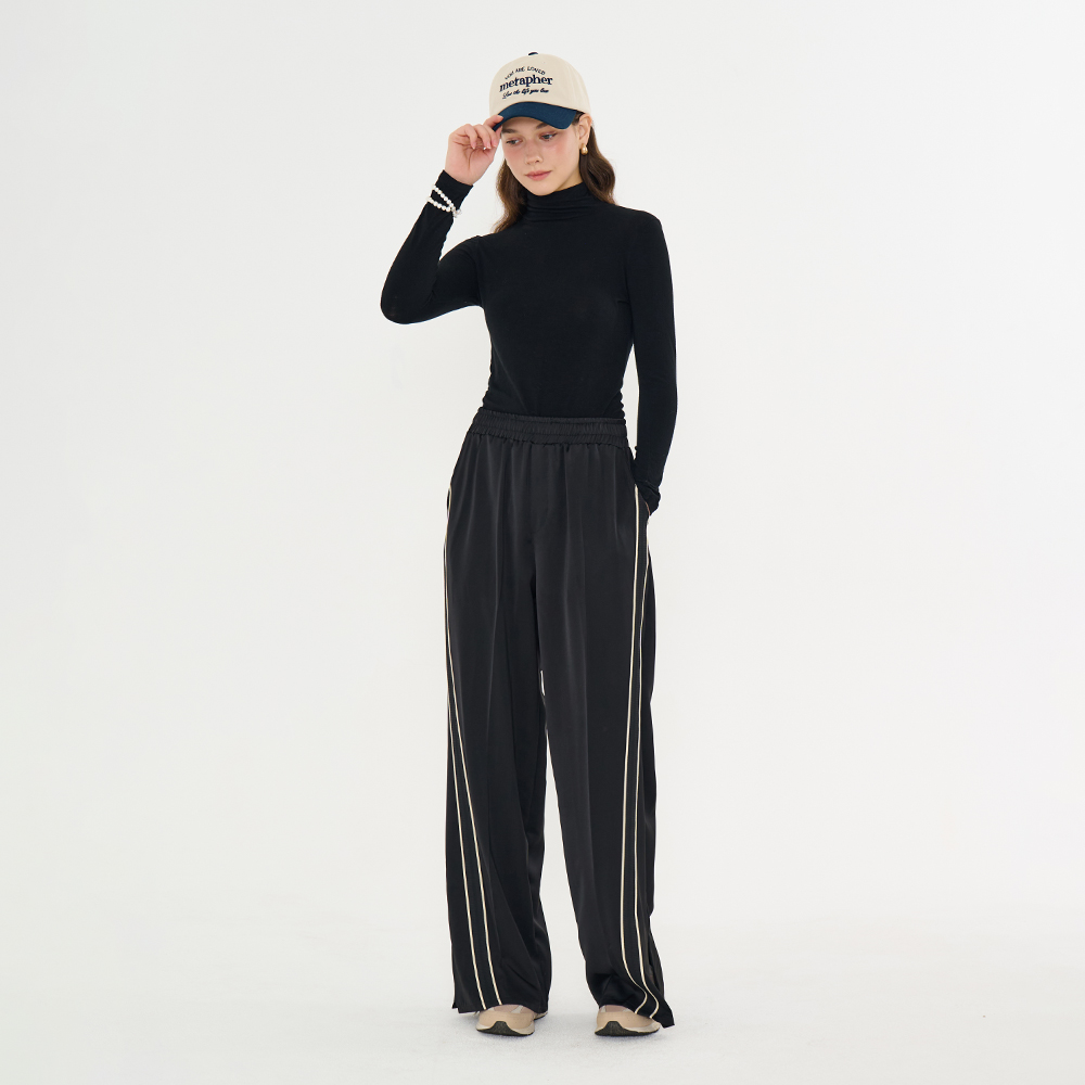 [메타퍼] 여성 와이드 팬츠 슬랙스 밴딩 팬츠 슬랙스 바지 블랙 - 상세 이미지 5