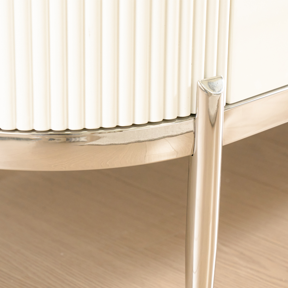 [방문설치] 에블린 세라믹 스테인레스 거실장 TV다이 TV장 2600x395x510mm, 화이트실버