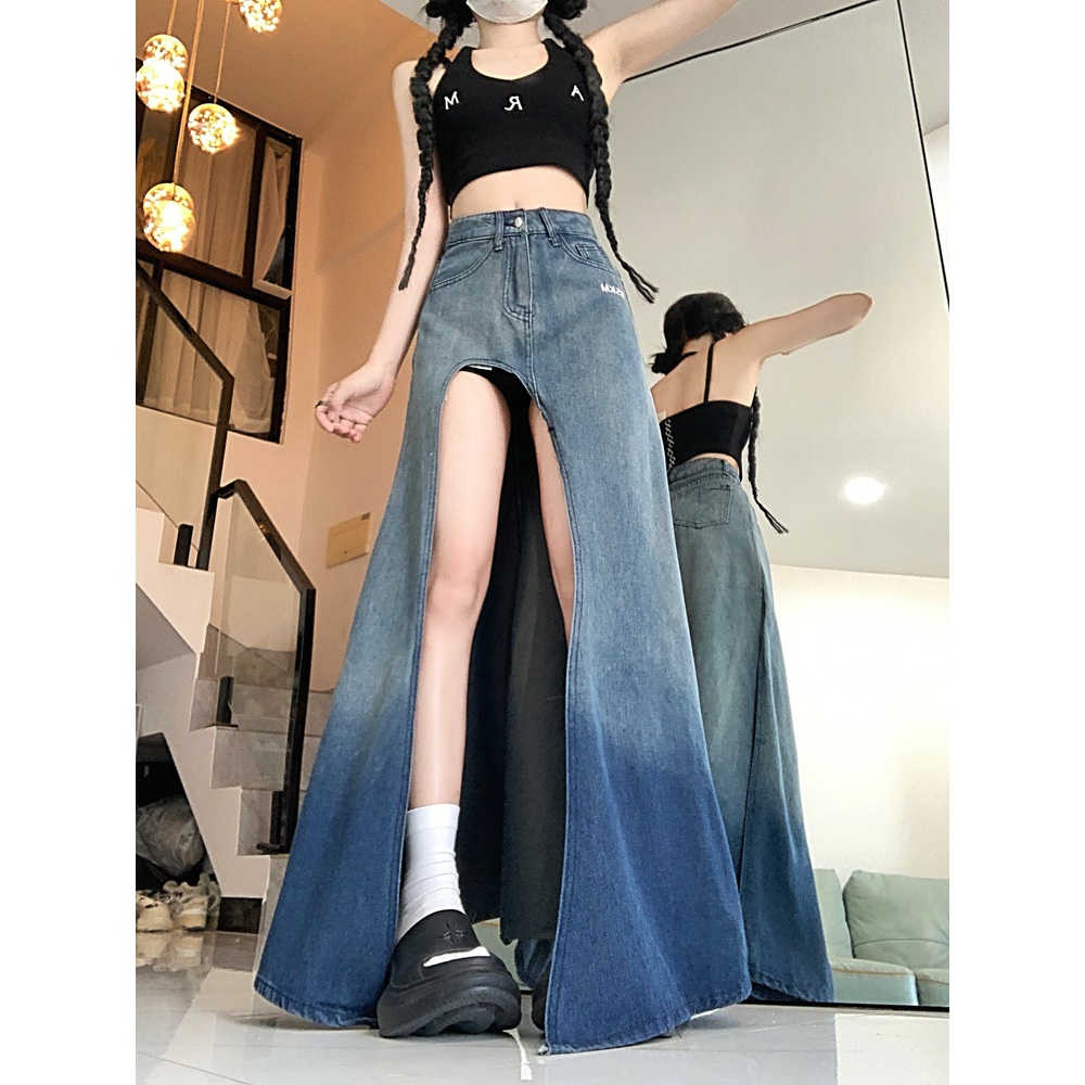 긴 다리가 돋보이는 치마 섹시 핫걸 A라인 데님 롱스커트 - 상세 이미지 2