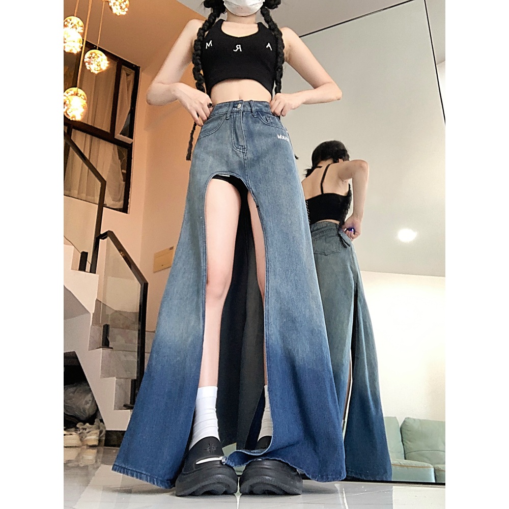긴 다리가 돋보이는 치마 섹시 핫걸 A라인 데님 롱스커트 - 상세 이미지 4