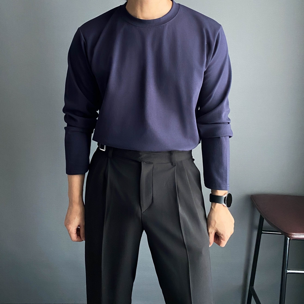 남자 무지 분또 긴팔 두꺼운 티 티셔츠 흰색면티 머슬핏 어깨넓어보이는 - 상세 이미지 5