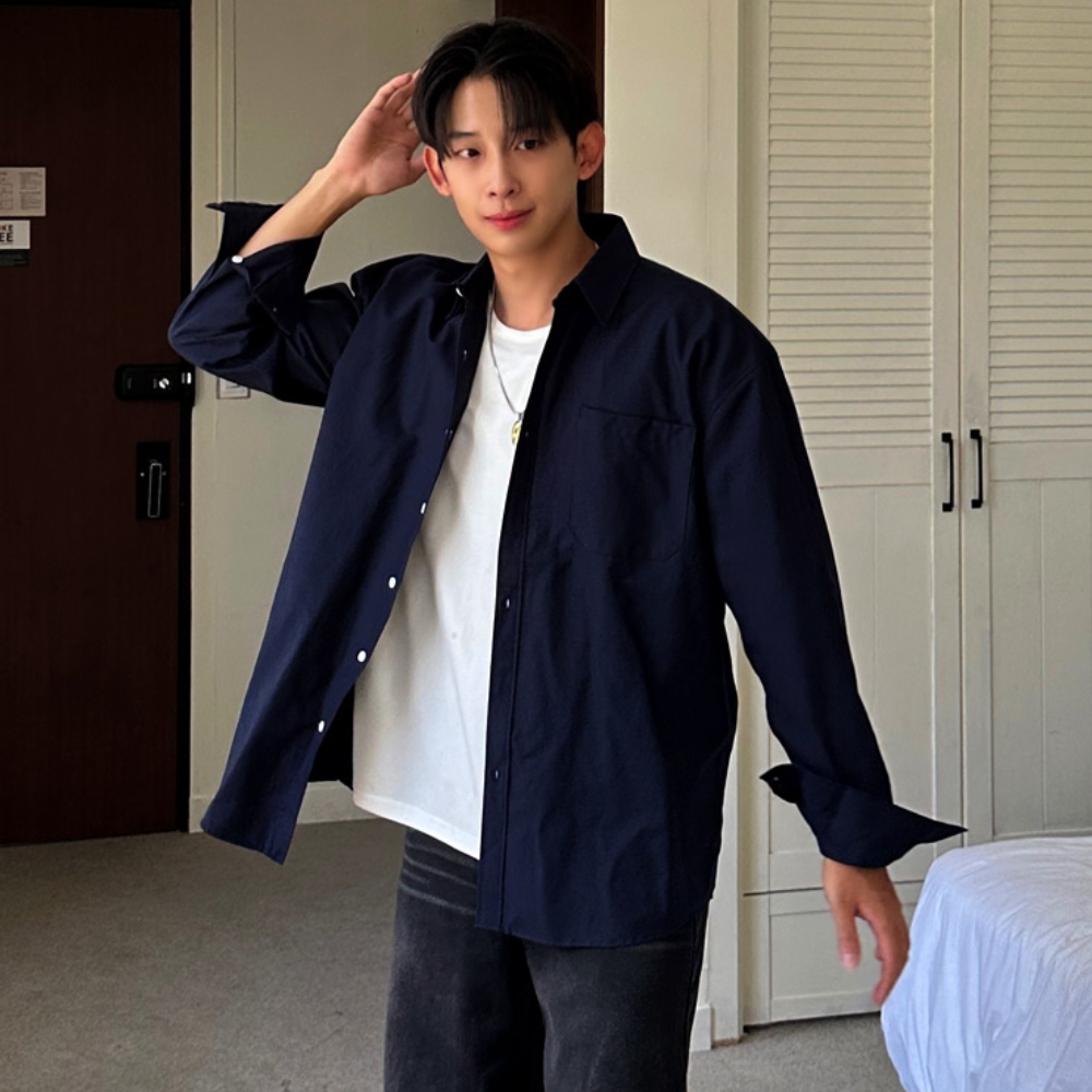 남자 오나 오버핏 봄 가을 캐주얼 로얄 옥스포드 셔츠 남방