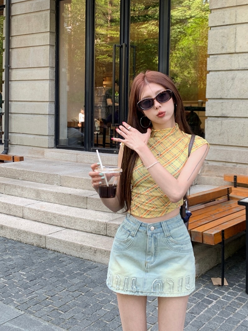 데님 반바지 초미니 연청 레터링 자수 - 상세 이미지 4
