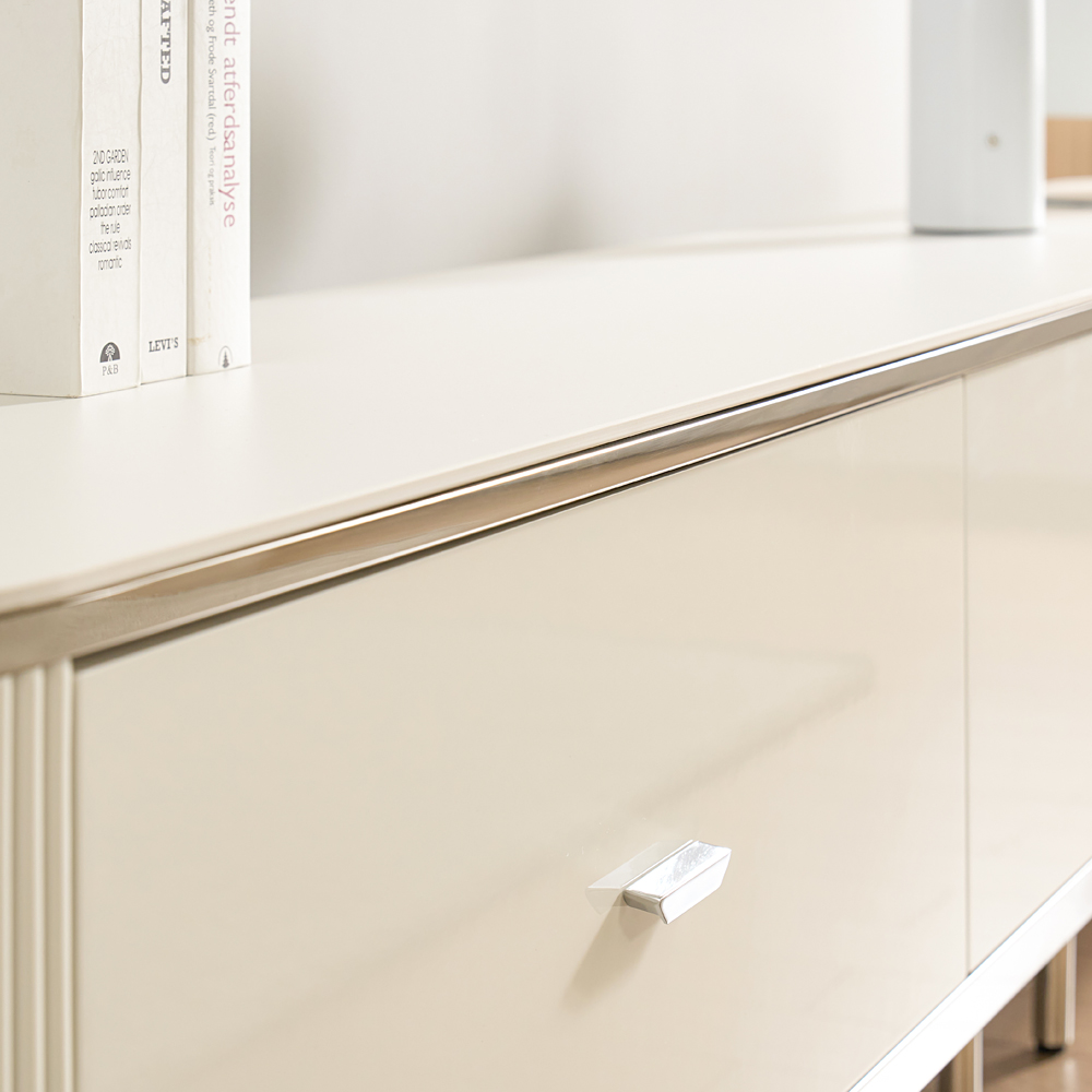 [방문설치] 에블린 세라믹 스테인레스 거실장 TV다이 TV장 2600x395x510mm, 화이트실버