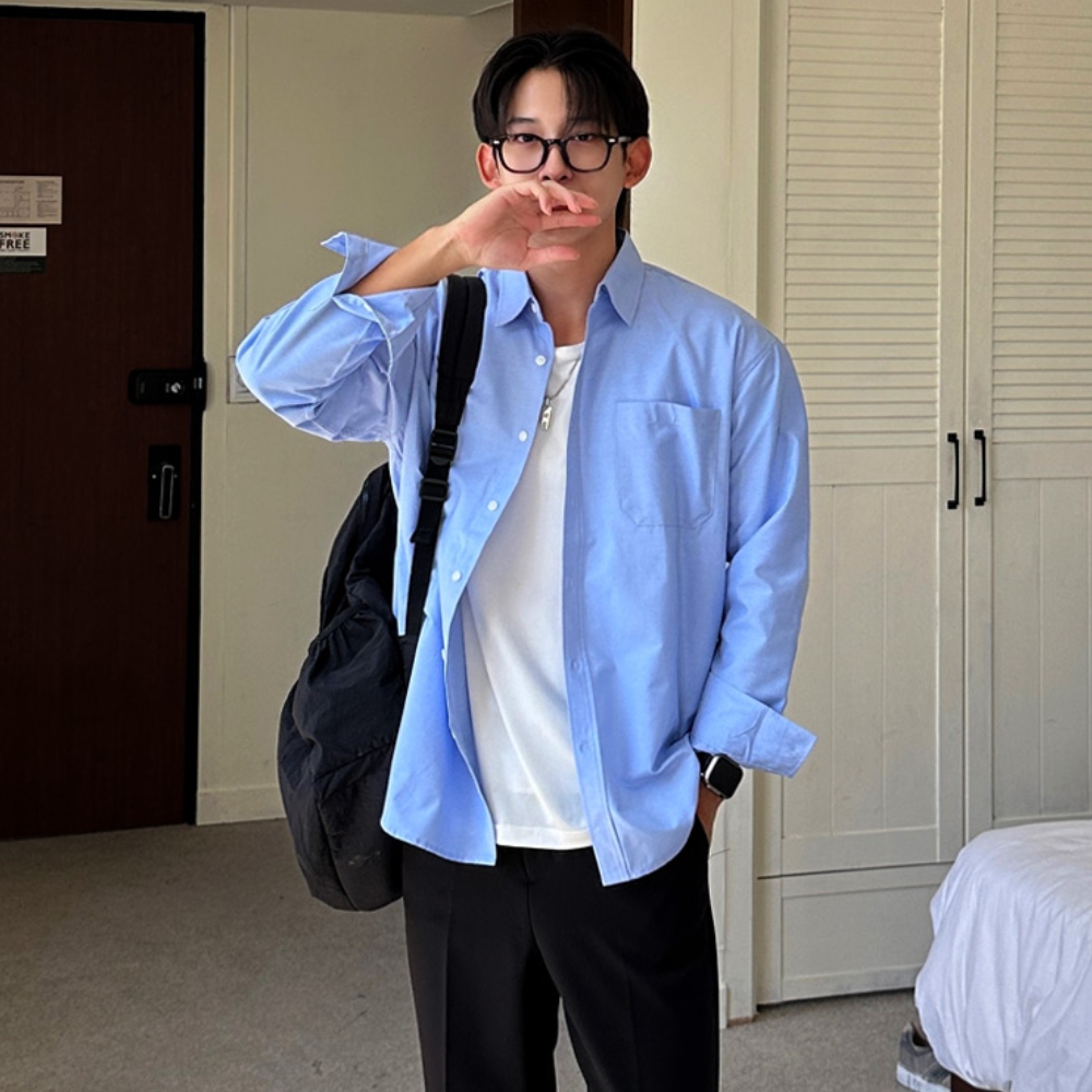 남자 오나 오버핏 봄 가을 캐주얼 로얄 옥스포드 셔츠 남방 - 상세 이미지 2