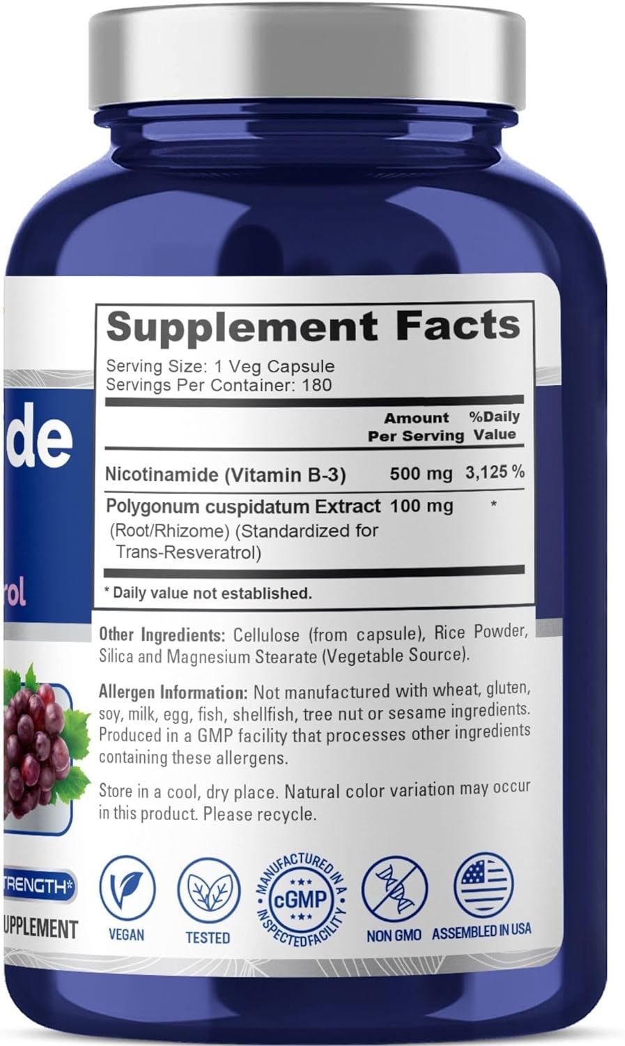 누사퓨어 니코틴산아미드 트랜스 레스베라트롤 500mg 180정 - 상세 이미지 4