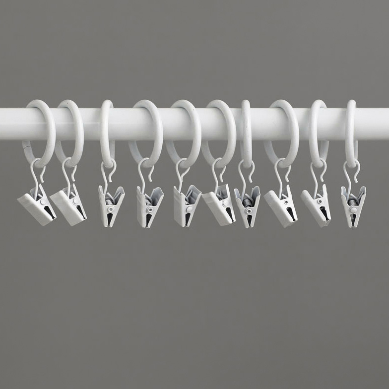 (10개) 화이트 철제 집게링 커튼링 이중 커튼 레일 커튼봉 고리 핀 집게 악세사리 소