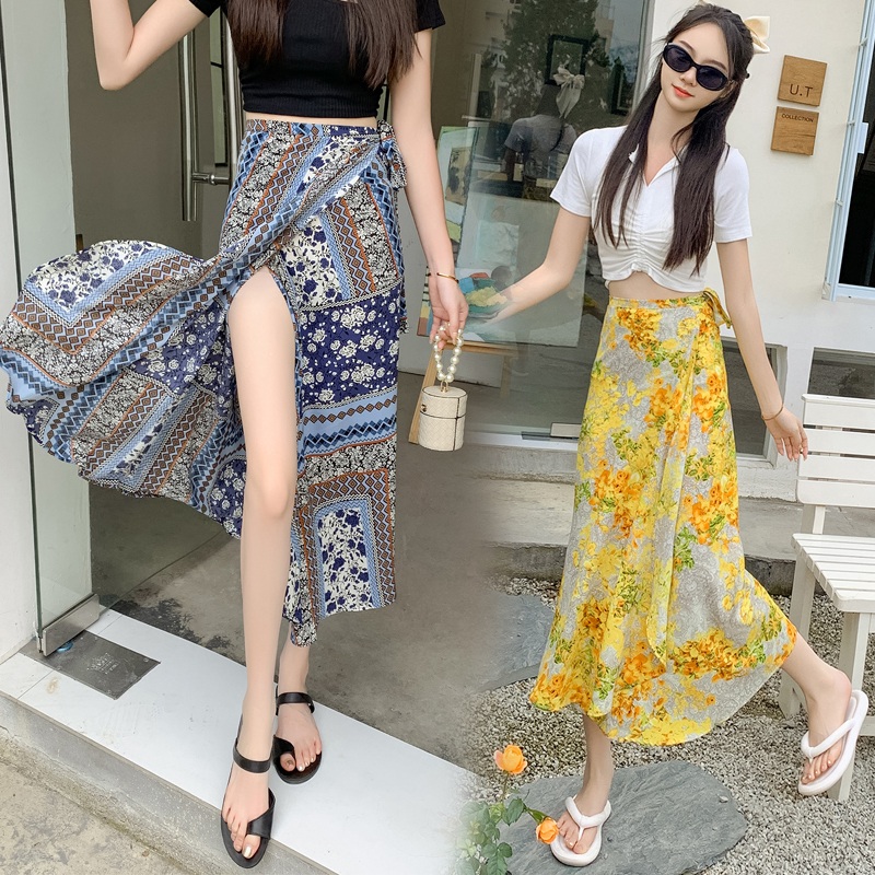 플라워 패턴 스커트 보헤미안 화사한 롱스커트 쉬폰 - 상세 이미지 2