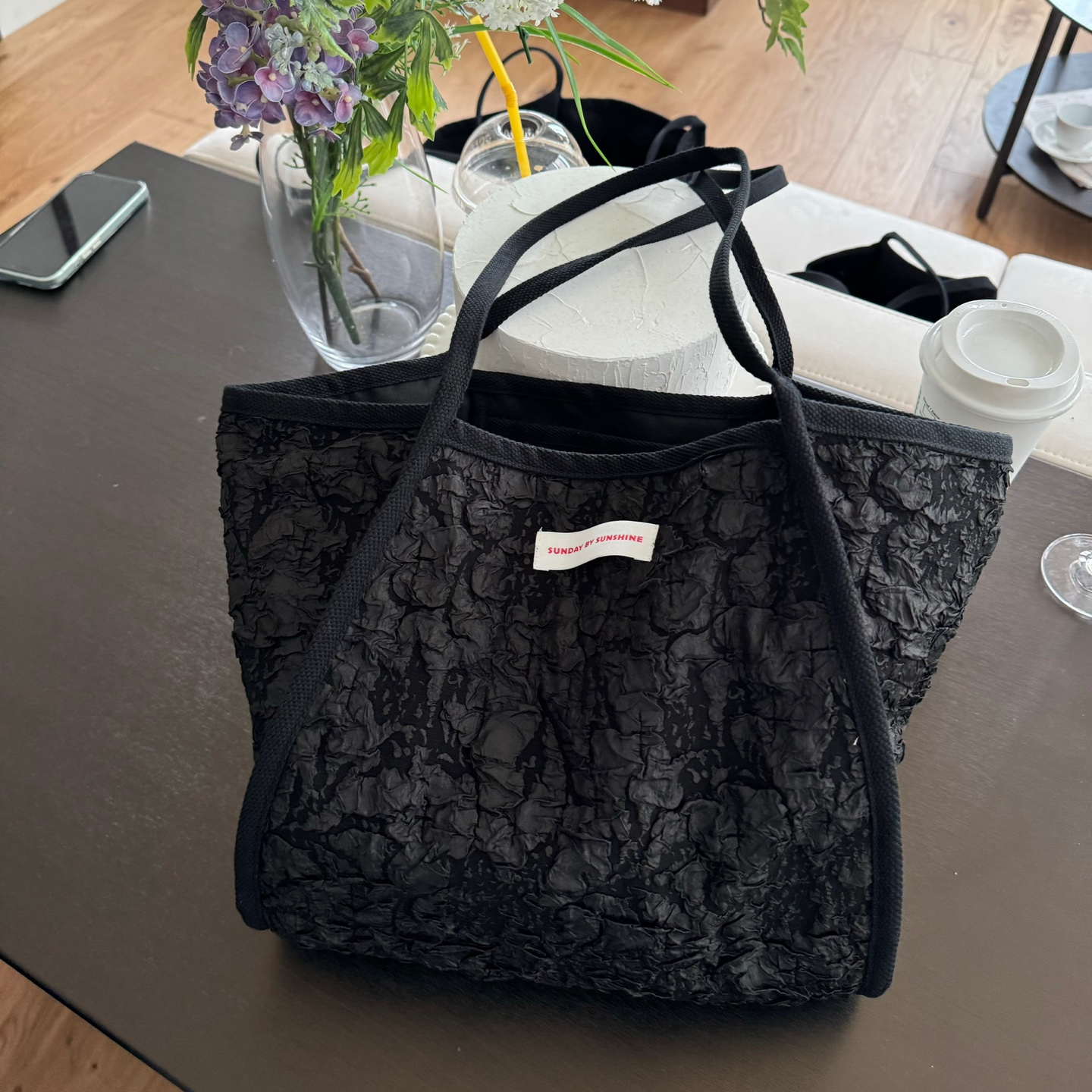 선데이바이선샤인 블랙 주름 가을 보부상 숄더 에코백