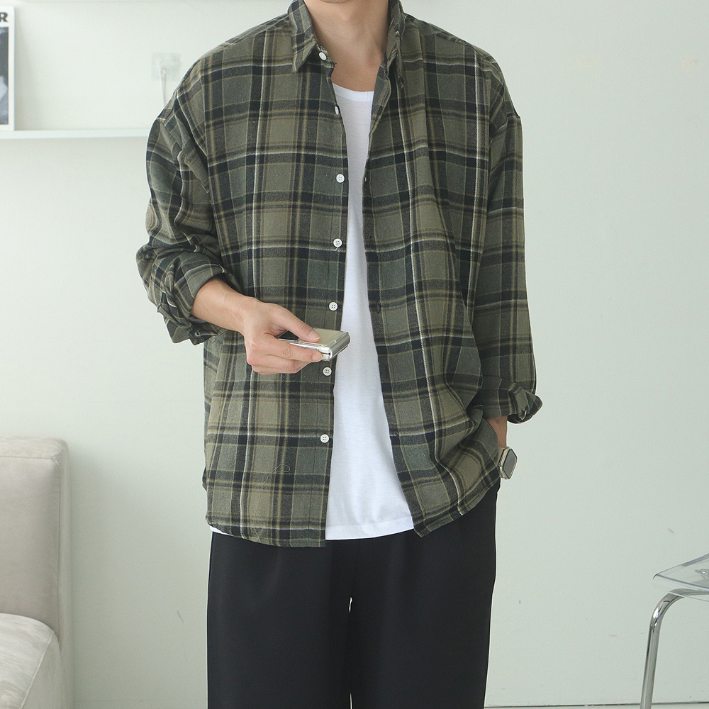 남자셔츠 오버핏 타탄체크 커플 남방 남자체크셔츠 - 상세 이미지 3